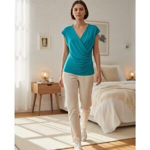 Lauren Ralph Lauren Turquoise Faux Wrap Top Size Medium EUC